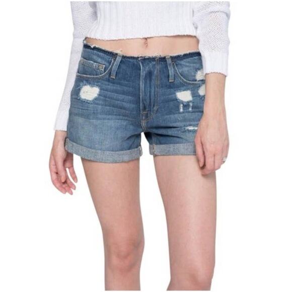 Frame Denim Le Cutoff Jean Shorts Glenbarr Blue Denim Distressed Size 28 - Picture 9 of 9